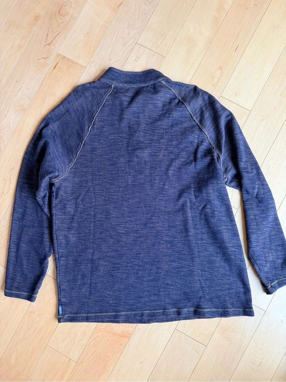 ROWM Mens 100% Cotton Quarter Zip Pullover Sweater Heathered Blue EUC